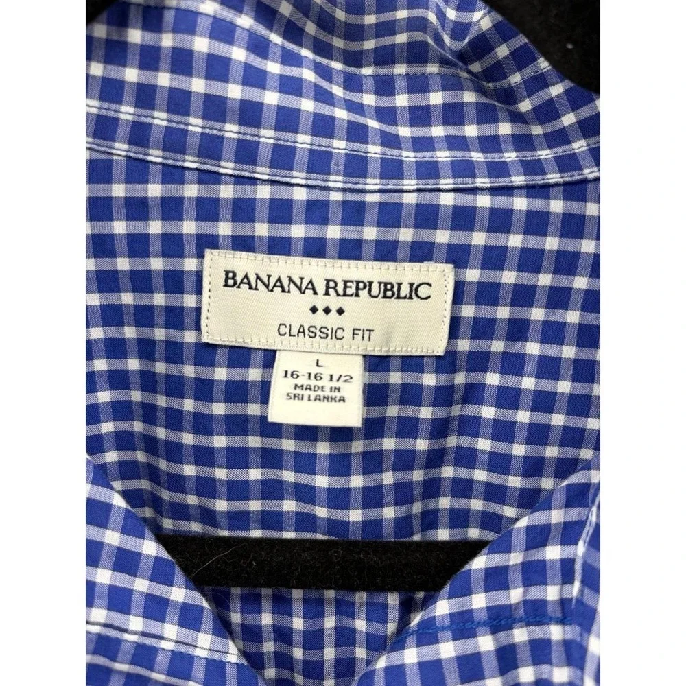 Banana Republic, Classic Fit, Blue Plaid, Long Sleeve, Button Up Dress Shirt, L